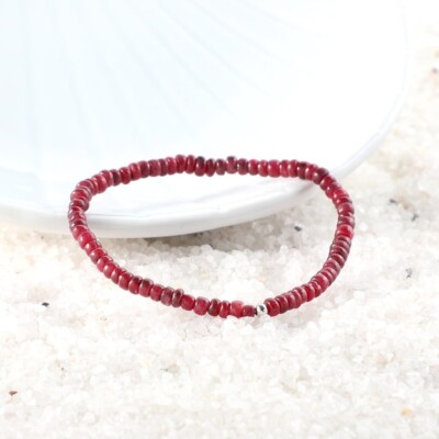 Natural Ruby Smooth Roundelle July Birthstone Beads 6-8'' Stretchable Bracelets