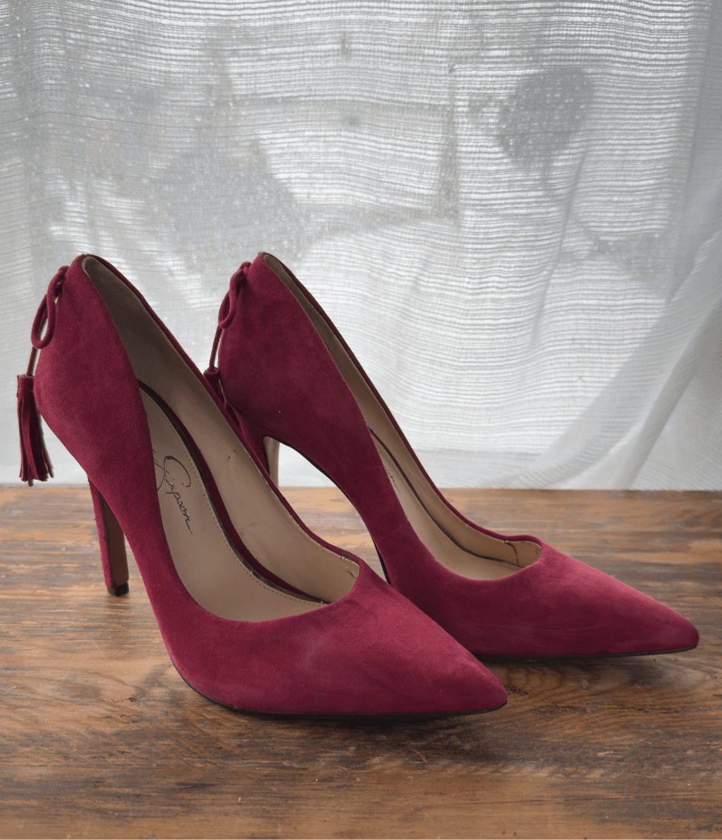 Jessica Simpson Port Red Leather Tassel Stiletto Pumps Size 7.5M