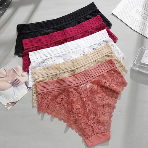 5 Pack Lot Womens Sexy Panties Lingeries High Waist Lace Underwear Thongs Brief - Picture 3 of 17