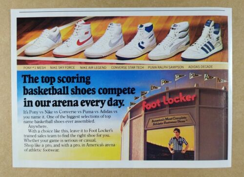 1984 Nike Converse Puma Adidas chaussures de basketball casier à pieds vintage imprimé annonce - Photo 1/1