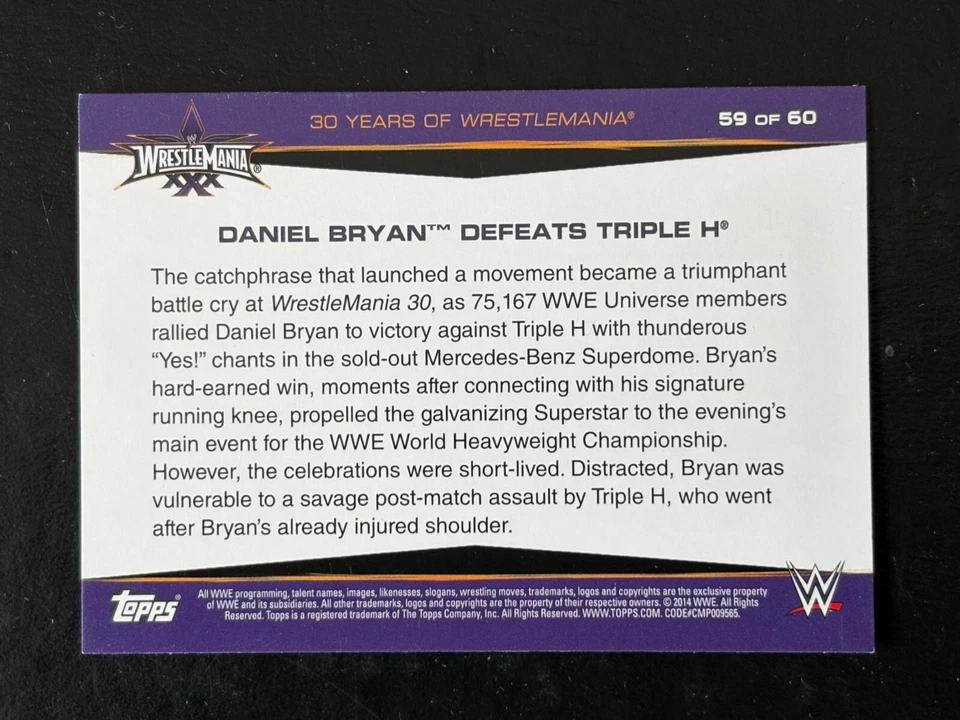 Daniel Bryan 2014 Topps WWE 30 Years of Wrestlemania XXX Insert 59 of 60 - Image 2 of 2