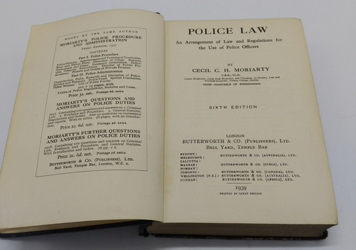 Police Law By Cecil C.H.Moriarty - 1939, Sixth Edition, Hardback - Picture 3 of 8