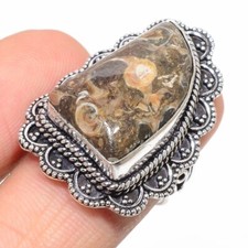 Turritella Agate Gemstone 925 Sterling Silver Handmade Gift Ring Size 6.5 US 