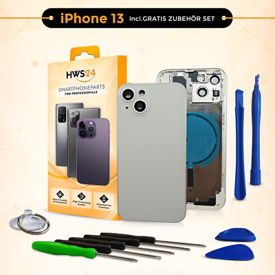 Backcover für iPhone 13 Weiß Gehäuse Rahmen Rückseite Glas Frame Housing White
