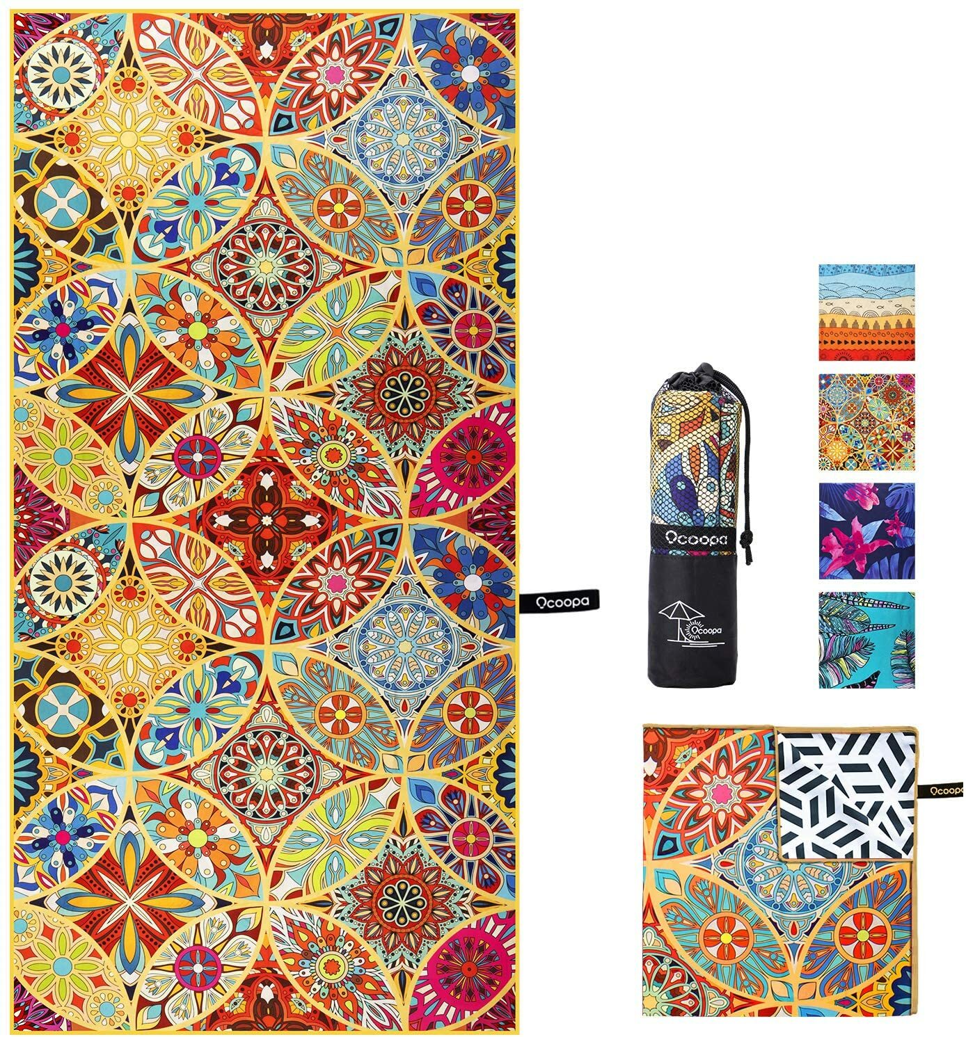 Serviette plage XL microfibre mandalas boheme grand format compacte