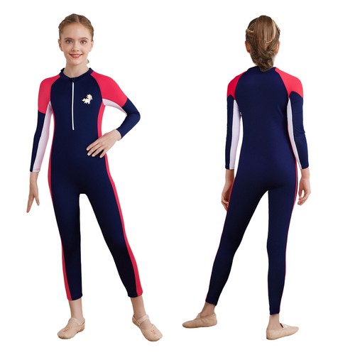 Boy Girls Upf 50+ One Piece Swimsuits Long Sleeve Full Body Cover Swim Bodysuits - Picture 17 of 38