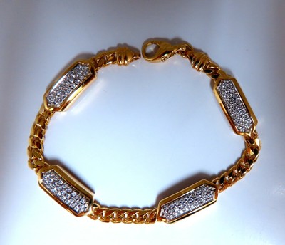 1.63ct Natural Round Diamonds Rectangular Vector Curb Link Bracelet 18kt