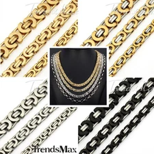 6/8/11mm Silver/Gold Plated Stainless Steel FLAT BYZANTINE Chain Necklace 18-36"