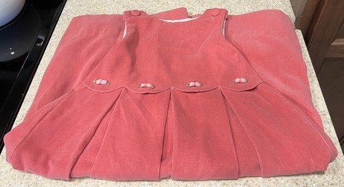 Vintage Girls Mondays Child Pink Corduroy Dress Flowers Sleeveless Party Holiday - Picture 5 of 9