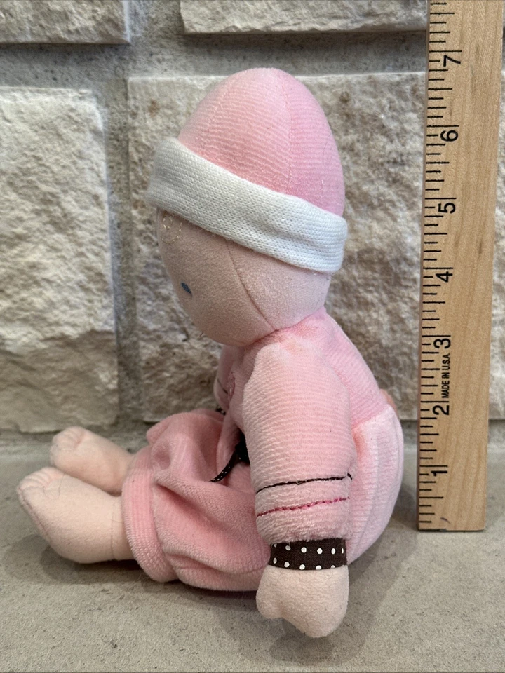 UU) Muñeca bebé Carter rosa blanco vestido sombrero pelo rubio marrón moño felpa sonajero Foto 2 de 4