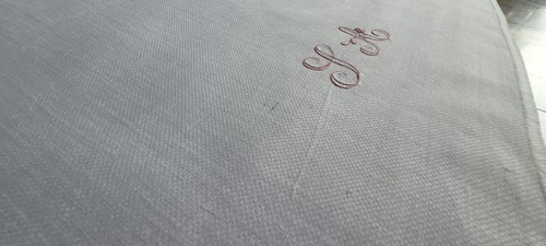 5 ANTIQUE XL French DAMASK Linen Napkins. Hand monogram SA. Art Deco - Picture 4 of 10