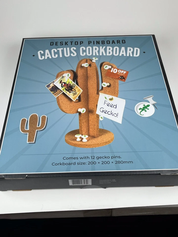 Desktop Pinboard Cactus Bulletin Cork Board Note Holder with 12 Push Gecko Pins - Image 2 of 4