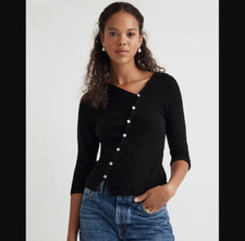 Madewell NEW Womens XXS Black Button Front Cardigan Sweater Asymmetrical NO509