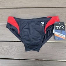 TYR Durafast Men  s Nylon Alliance Black/Red Racer Swim Briefs Size 28 New