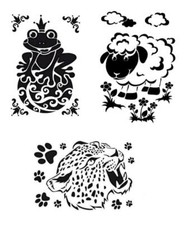 1 Laser Schablone Tiere Leopard Frosch, Stencil für Wand Textil u.a, Jittenmeier