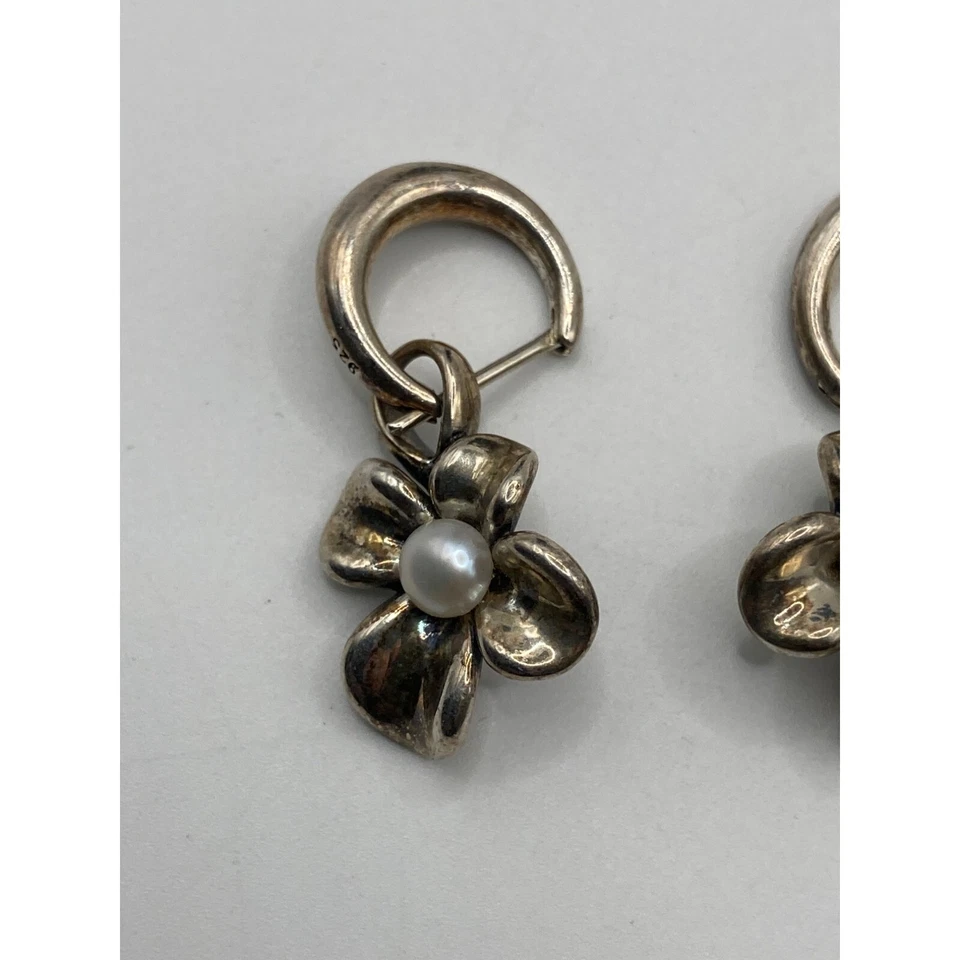 Pendientes Ann King Flor Orquídea Perla Agua Dulce Plata de Ley Foto 3 de 4