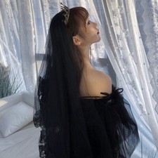 Cathedral Veil Lace Tulle Mesh Gothic Organza Costume Wedding Lolita Black Fairy