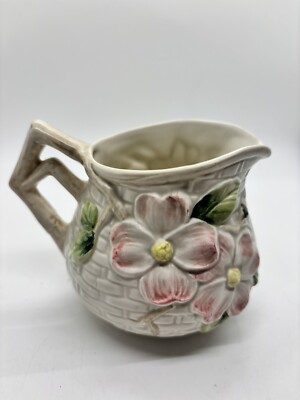 Vintage Fitz and Floyd 1990 Pink Dogwood  Flowers Basket Weave Creamer 3.5 