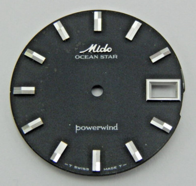 Black Vintage Mido Ocean Star Powerwind Watch Dial Date Window 29.34mm Black NOS