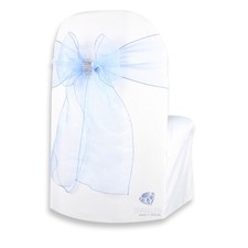 20 pcs Organza Chair Cover Bow Sash 108"x8" - Light Blue - w/ Bow Covers ra