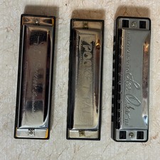 Vtg Harmonica Lot 3 Lee Oskar Tombo Pocket Harps Mixed Keys Untested