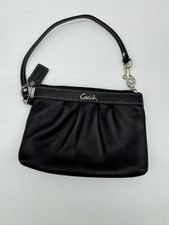 Vintage Coach Black Leather Pleated Wristlet Pouch Coin Purse F43431 7" x 5"