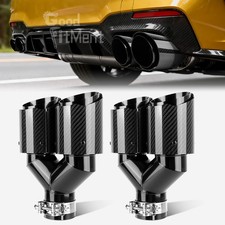 Pair of Twin Carbon Fiber Black 2.5" Inlet 3.5" Outlet Exhaust Tips Slash Cut