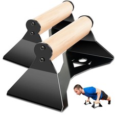 Parallettes Push Up Handles - Heavy Duty Steel Frame with Ergonomic Beech Woo...