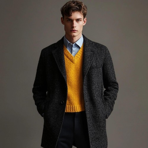Paul Stuart Melange Wool Chester Coat Black Made In Japan Classic Size 50 - Picture 23 of 24