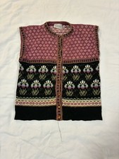 VTG Deans of Scotland Shetland Wool Fair Isle Sweater Vest Floral Button