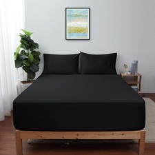 Twin Size Fitted Sheet Only Black, 100 Egyptian Cotton 600 Thread Count, 16 D...