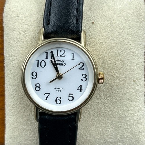 Vintage Timex Indiglo Quartz Watch Women Gold Tone New Battery Aftermarket Strap