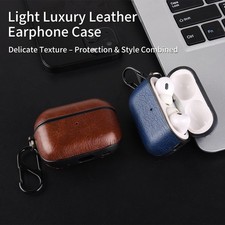 For Airpods Pro 3/2/1 Split Shockproof Leather Texture Case Cover with Carabiner