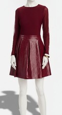 Alice + Olivia Women's Oxblood Mixed Media Pleated Collared Chara Dress Size 0