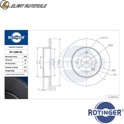 2x BREMSSCHEIBE RT 1389-GL FÜR OPEL ASTRA/Van/FAMILY/CLASSIC/Hatchback/Caravan  