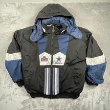 Vintage Dallas Cowboys Jacket Mens Black Blue Hooded NFL Football Pro Player 90s