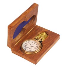 Antique Vintage Quartz Pocket Watch with Wood Box Necklace Chain Men Women Gift