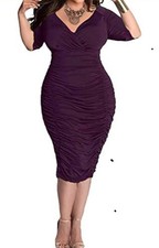 Poseshe Women's V-Neck Low Bust Cascading Ruffle Slim Fit Plus Size Dress XLarge
