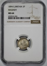 1894 Great Britain Maundy 3p Threepence NGC MS 64