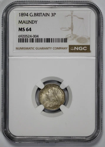 1894 Great Britain Maundy 3p Threepence NGC MS 64