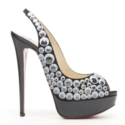 上*来様 ☆値下げ☆Christian Louboutin☆ 10cm 37 ピ CHRISTIAN LOUBOUTIN Deja Vu 150 black patent eyeball peeptoe