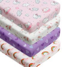 4 Pack Baby Girl Crib Sheets Set Soft Fitted Floral or Elephant Theme Baby Gi...