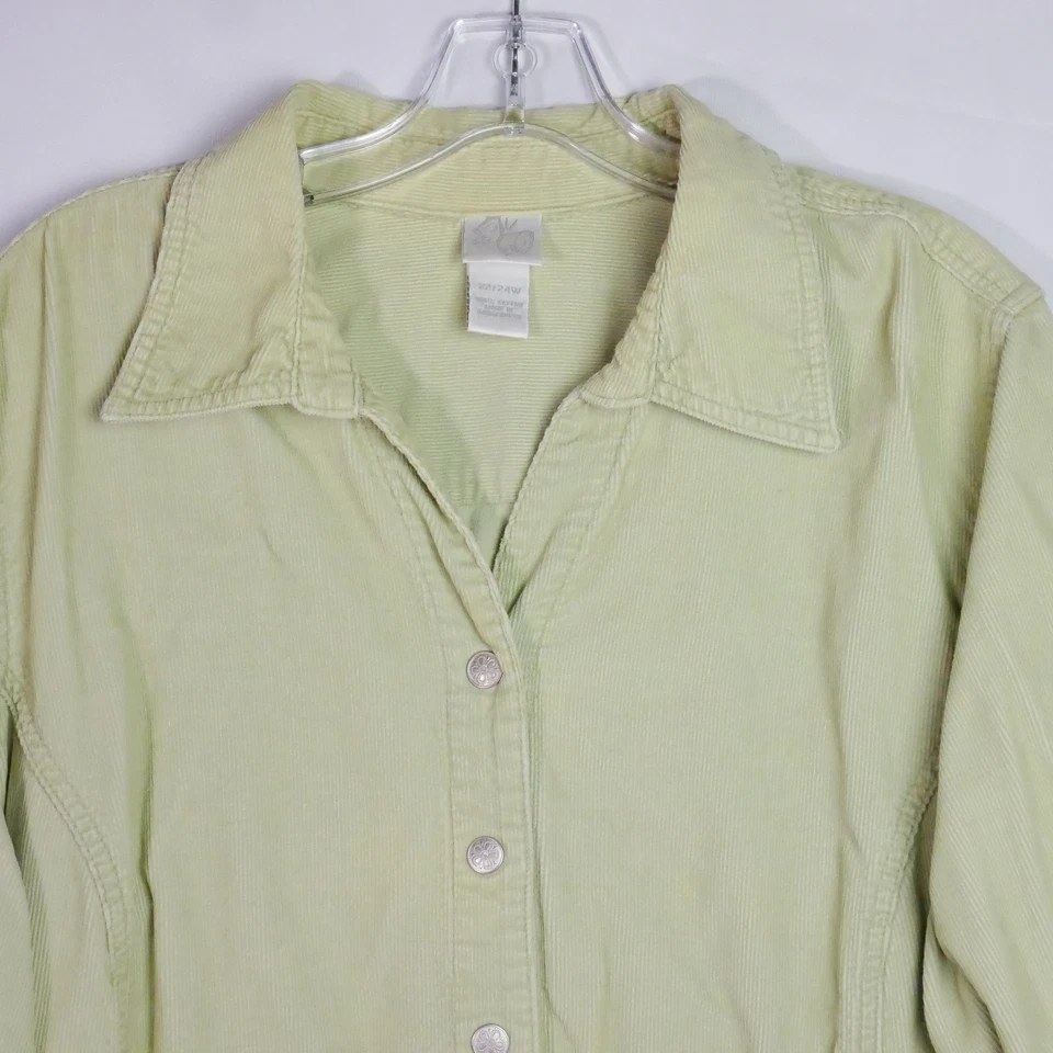 Винтажный моды жук размер 22/24 Вт зеленый вельвет блузка на пуговицах рубашка с длинным рукавом - Изображение 2 из 4