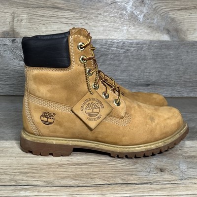 TIMBERLAND Premium Waterproof 6-Inch Boots Women 8.5 Wheat Nubuck Medium Width