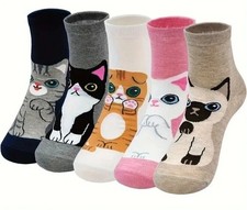 Ladies Novelty Soft Comfortable Cotton 5 Pairs Cute Funny Women Cat Ankle Socks