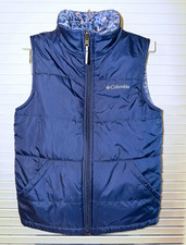 Columbia kids Blue Reversible Full Zip Vest Logo XY0047 Size M 10/12
