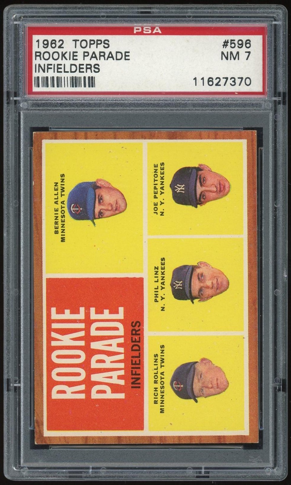 1962 Topps #596 Rookie Parade Infielders Joe Pepitone RC PSA 7 *7370