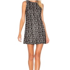 NEW Alice and Olivia Clyde Sequin Dot Mini Shift Dress $330 Crochet Black Size 0