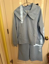 Women's Blue 2pc Sweatsuit Set 1/4 Zip Collared Top Drawstring Pants M