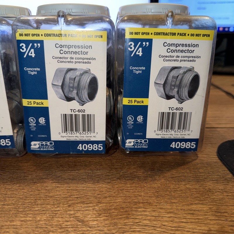 4 Pack (QTY 100 Total). Sigma TC-602 Pro Connex Compression Connector 3/4" 40985
